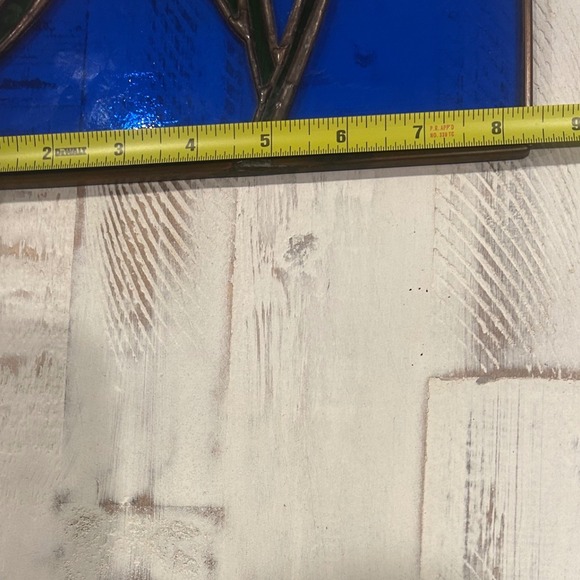 Stained Glass Daffodil Floral Sun Catcher Blue Yellow Green Square Panel - Picture 6 of 6